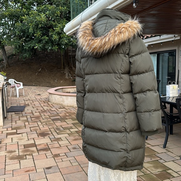 Ellen Tracy olive puffer coat faux fur detachable hood - Picture 9 of 17